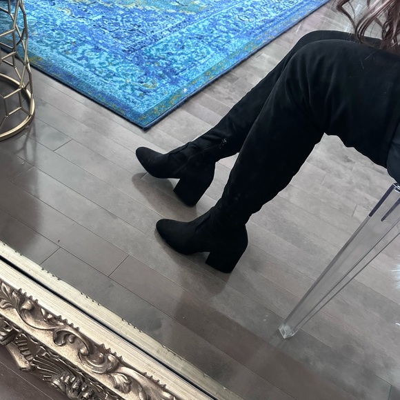 Steve Madden over the knee boots block heel almond black faux suede Loyal 7,5 - Picture 2 of 8